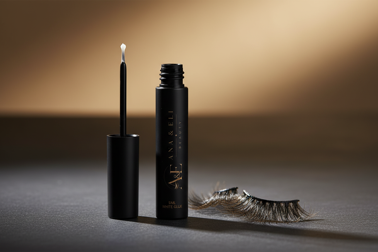 Ana & Eli Beauty 5ML White Lash Glue open with brush applicator